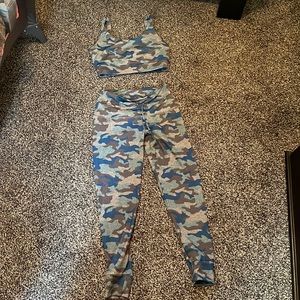 Blue army fatigue printed legging set